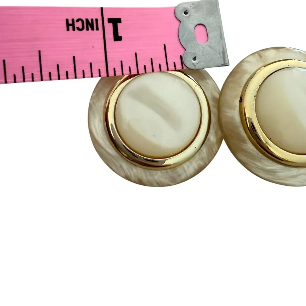 Beautiful Chunky clip ons 80s Lucite plastic MOP style button oversized